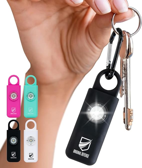 Original Defense Siren Self-Defense Alarm - 130 dB Keychain Alarm with LED Strobe Light for Women, Children, and Elderly - Police Recommended - (Black, 1 Count)