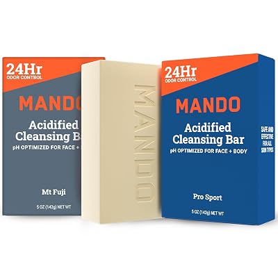 Mando 4-in-1 Acidified Cleansing Bar - 24-Hour Odor Control - Moisturizing Formula - Formulated without SLS and Parabens - Safe For Sensitive Skin - 5 ounces Pack of 2 - Pro Sport & Mt Fuji