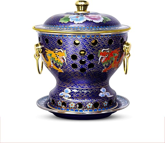 Chinese Copper Hot Pot,Single Person Small Copper Pot Mongolian Cattle Hotpot, Copper Hotpot Carbon Double Heating Base, Split Design,Commercial Alcohol Shares Red Copper Hot Pot,Blue