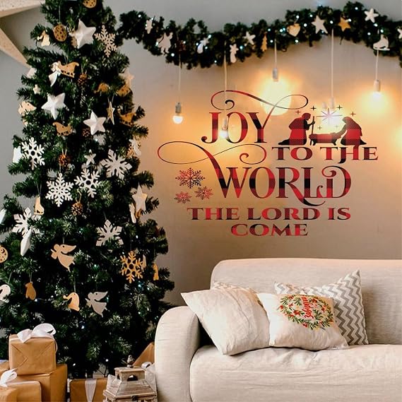 Holiday Vinyl Stickers Joy to The World The Lord is Come Wall Decal Decor for Wall Christmas Party Supplies Christmas Window Clings Classy Christmas Decor, 23 Inches