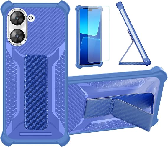Case Compatible for MEIZU Mblu 21 m416l Phone Case Stand Cover [with 1* TempeBlue Glass Screen Protector] Hybrid Case [Folding Support Magnetic] [Frosted Anti-Fingerprint] ZJBB-Blue