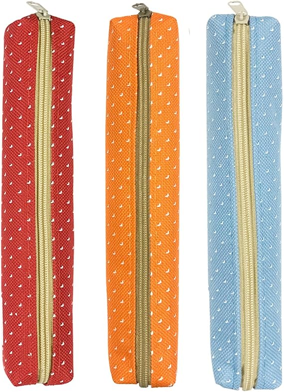 allydrew Small Slim Pencil Case Slim Polka Dot Pencil Pouches (set of 3) - Orange, Blue, Red