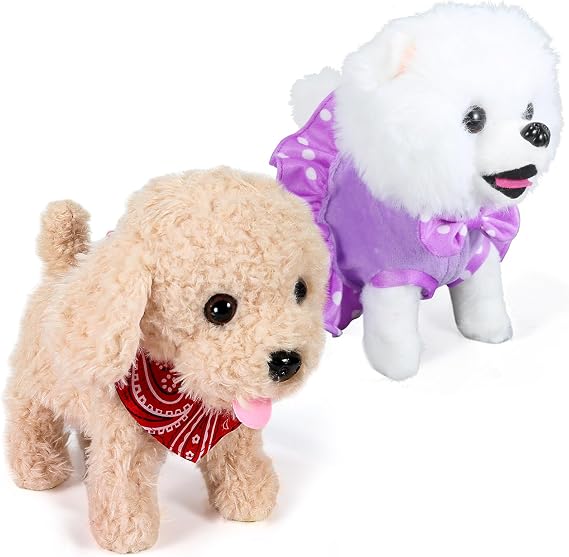Combination of Golden Retriever and Purple Puppy Toy Set, Realistic and Interactive, Barking, Wagging Tail, Walking, Suitable for accompanying Children