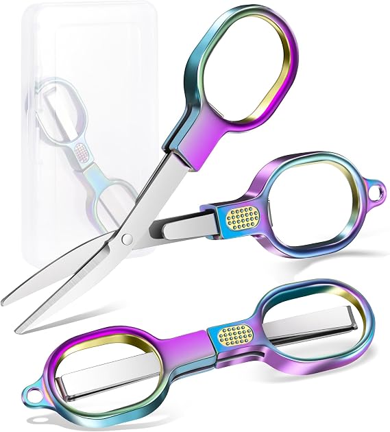 Zicolu Folding Travel Scissors Safety, Small TSA-Compliant and Portable with Case, Pocket Foldable Stainless Steel Retractable Cutters, Mini Craft Scissors for Home, Outdoor and Office Use