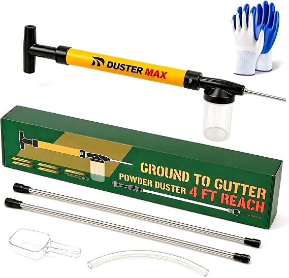 Diatomaceous Earth Powder Duster, 4FT Adjustable Long Reach Pump Applicator, Easy Powder Sprayer for DE & Dry Powder Use Around Gardens, Plants, Cracks, Corners & Baseboards