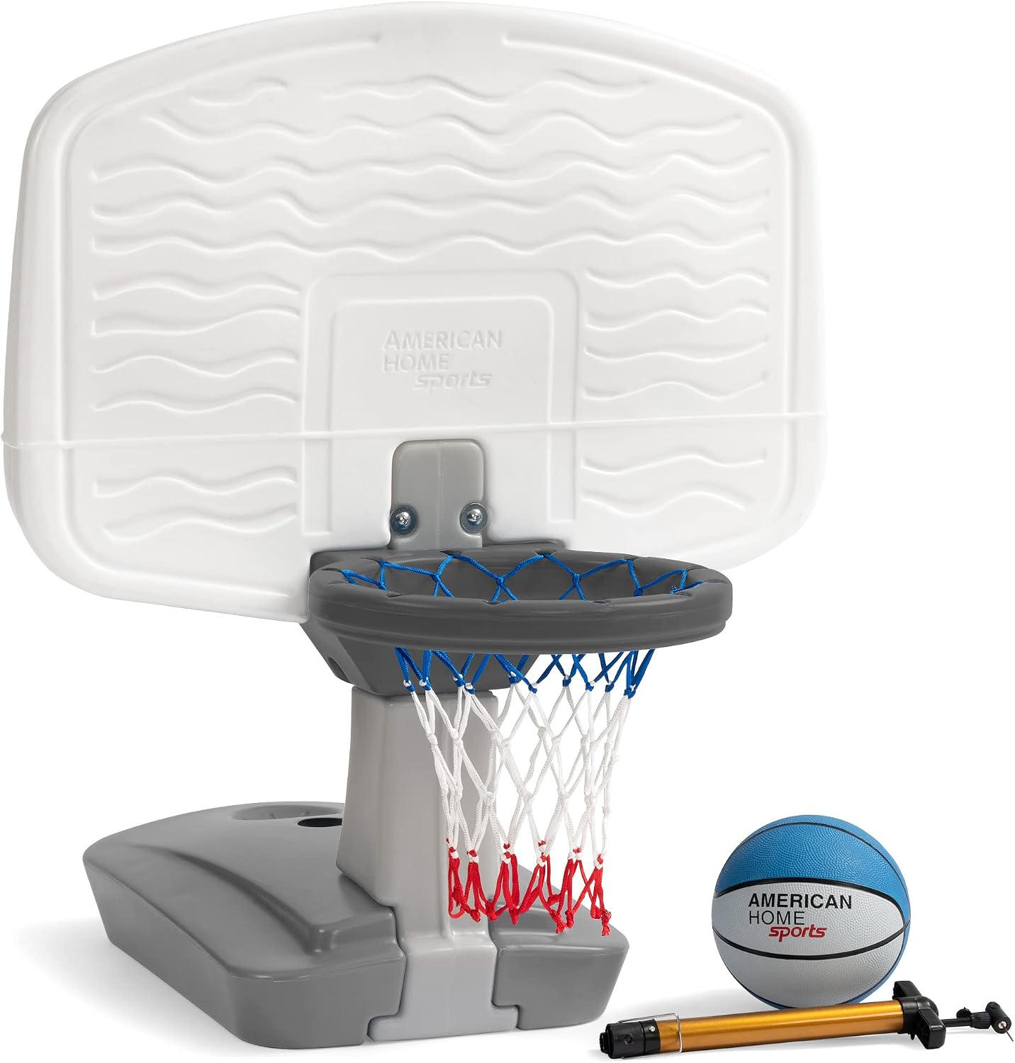 Simplay3 Pool Time Basketball Hoop Game Set for Swimming Pool Ball Pump Net Ages 8+ Made in USA Gray