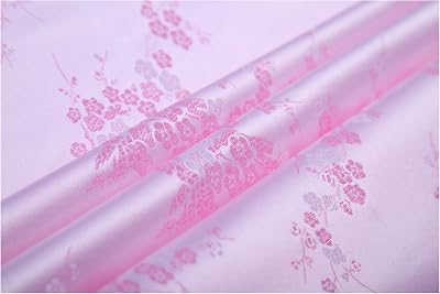 Silk Satin Fabric by The Yard Plum Jacquard Brocade Fabric 90cm Wide Sold by The Meter for Clothing Handmade Bags Cushion CheongsamColor:Light pink