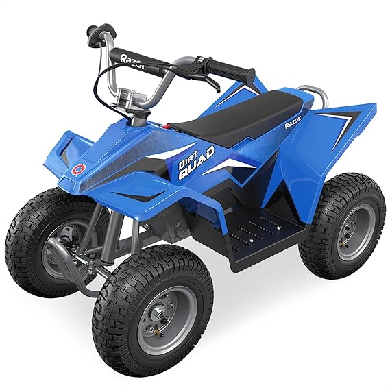 Razor Electric Off Road Vehicles, Dirt Bike Electric Quad with Adjustable Handlebars and Rear Suspension, Ride On Car for Young Adventurers, Blue