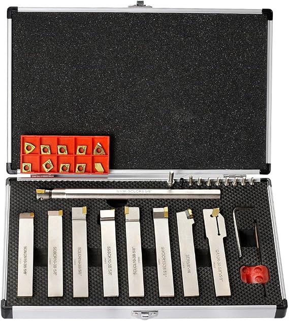 OSCARBIDE 5/8" Shank 9 pcs Nickel Plated Metal Lathe Tool & Boring Set