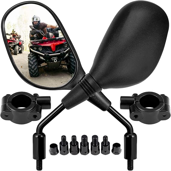 KEMIMOTO ATV Mirrors, 8mm/10mm Screws Motorcycle Mirrors for 7/8" Handlebar | 360 Degrees Ball Adjustment, Compatible with Scooter Snowmobile Moped Sportsman Cruiser Dirt Bike 4 wheeler Accessories