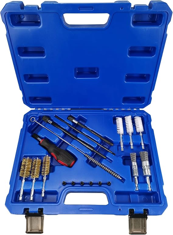 19 PCS Universal Injector Seat Cleaning Set Diesel Engines Injector Seat Cleanner Brush Kit with Drivers (19pc Injector Seat Cleanner Brush Kit)