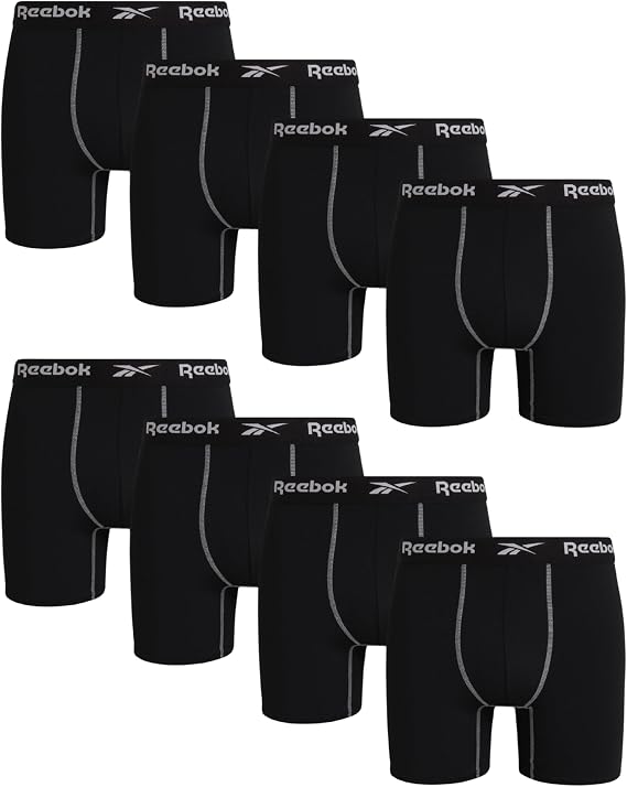 Reebok Mens Boxer Briefs - 8 Pack Underwear with Contour Pouch, 6'' Inseam