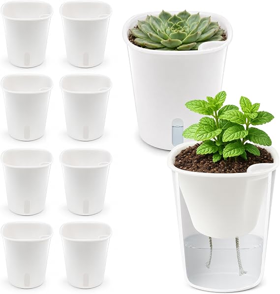 3" Self Watering Pots - 10 Sets Planter Pots for Indoor Plants With Water Level Indicator and Multiple Vents - for House Plants, Flowers, Herbs