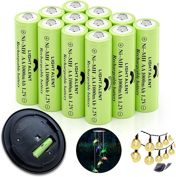 Lightalent Rechargeable Solar AA 1000mAh Batteries for Outdoor Solar Lights