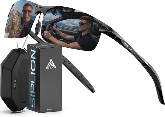 SIPLION Polarized Sports Sunglasses for Men, UV400, Al-Mg Metal Frame