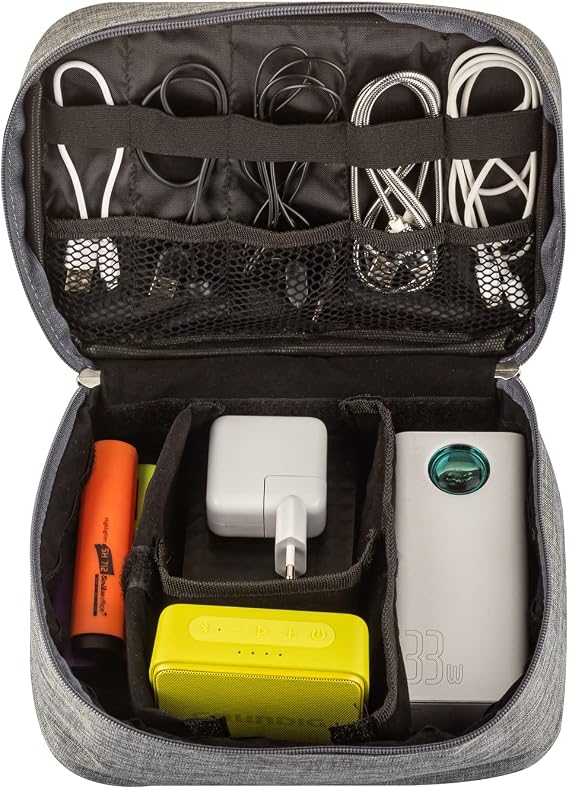 Livx Zipper Electronic Accessory Organizer Bag Organizer Cable Organizer Gadget Bag Velcro Belt Waterproof Neck Strap Accessory Bag Gray SRF11-01