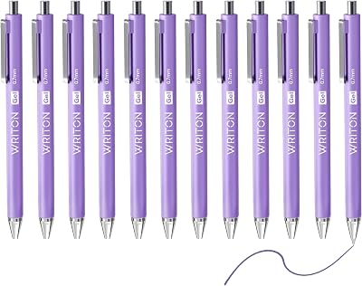 Writon Retractable Gel Pens, Comfort Barrel, 0.7mm Fine Point, Purple Ink, 12 Pack