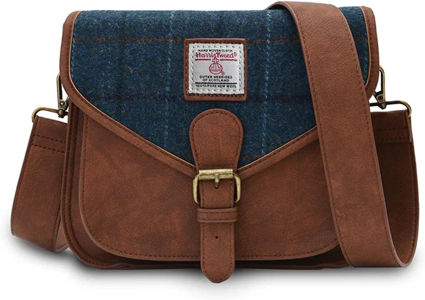 Islander Women Saddle Bag Harris Tweed & PU Leather Navy Over Check, Standart