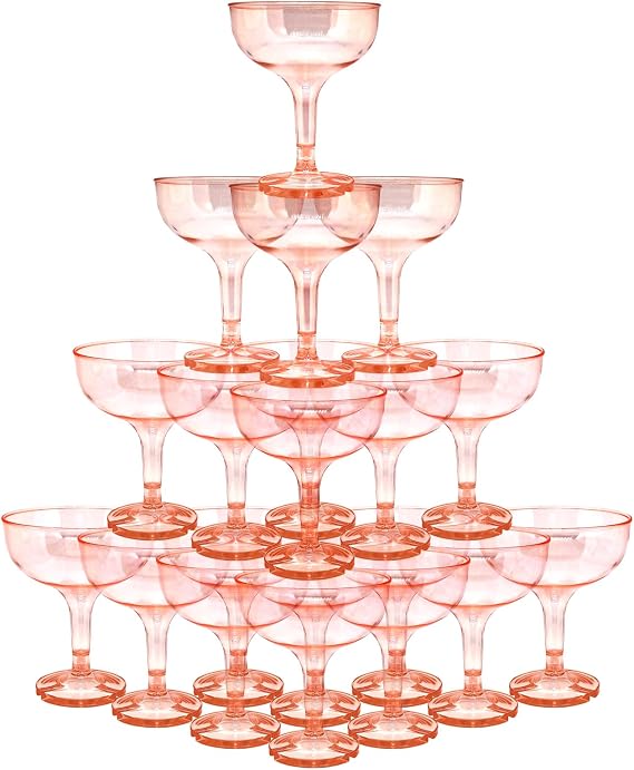 50 Pcs Plastic Champagne Coupe Glasses for Parties, 5 oz Disposable Champagne Glasses Unbreakable Acrylic Martini Glasses (Red)