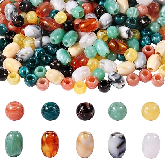 Acrylic Barrel Beads 17mm*13mm +Round Beads 12mm 210PCS for Macrame Crafts Large Hole Hair Beads