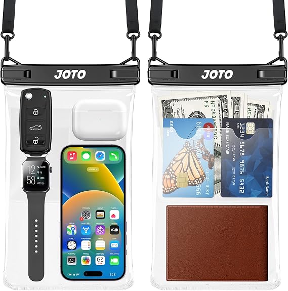 JOTO 2 Pack Large Waterproof Phone Pouch Bag, IPX8 Big Underwater Dry Bag with Lanyard for iPhone 17 Air 16 15 14 Plus Pro Max, Galaxy S24 S23 Ultra, Airpods Cash Credit Card Essentials -Black