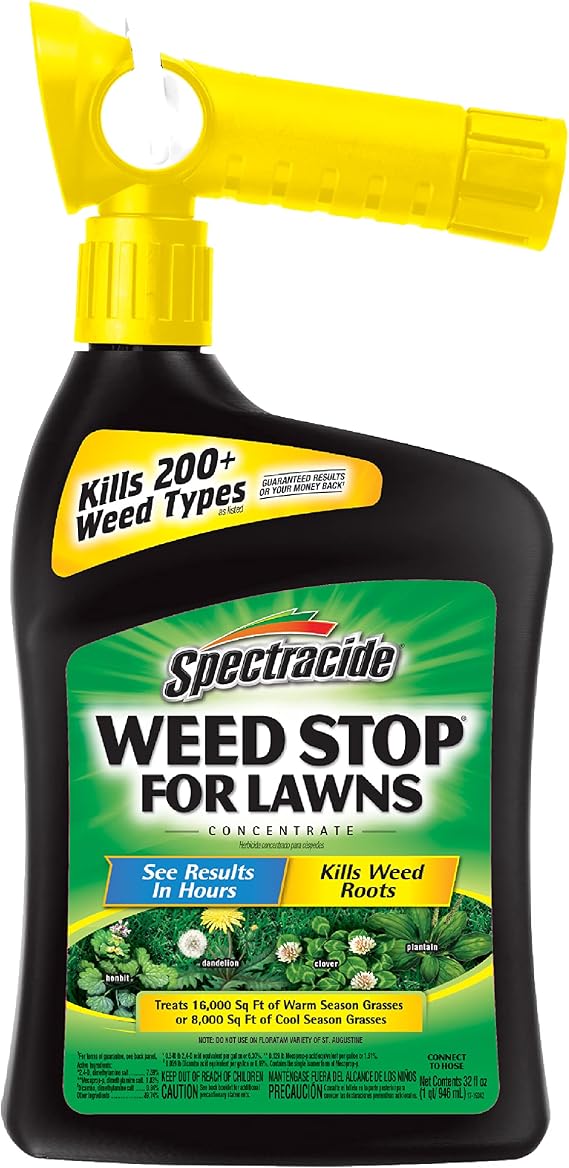 Spectracide Weed Stop for Lawns Concentrate 32 Oz, Ready to Spray | Kills 200+ Weed Types Down To The Root, Use on Lawns, See Results In Hours, Treats Up To 16,000 Sq. Ft., Hose-End Sprayer