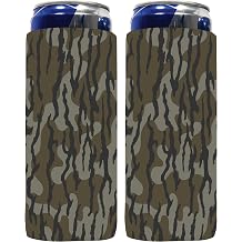 QualityPerfection Slim Can Coolers Sleeves (2 Units) Insulated, Beer/Energy Drink Premium Neoprene 4mm Thickness Thermocoolers for 12 oz Skinny Beverage Can Covers (Bottom Land Camo)