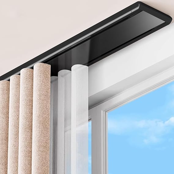 Double Row Ceiling Curtain Track System, Black, 3.9ft (1.2m)
