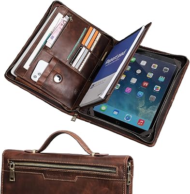 Portfolio Binders - Genuine Leather Padfolio - Business Notebook Organizer wZipper and Handle for Resume & Work - Padfolio for Men & Women wNotepad Fit 12.9  Portfolio Holder