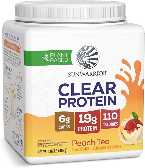 Clear Protein Powder Drink Mix, 19g Plant Pea Protein Isolate, Light & Refreshing Vegan Water Protein, Smooth No-Grit Formula, Peach Tea Flavored Easy Daily Hydration Supplement, 15 Servings 489g Size