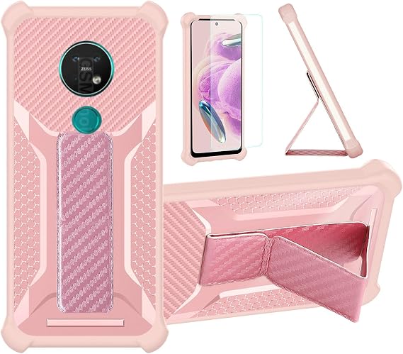 Aroepurt Case for Nokia 7.2 Phone Case Stand Cover [with Tempered Glass Screen Protector] Hybrid Case [Folding Support Magnetic] [Frosted Anti-Fingerprint] Pink