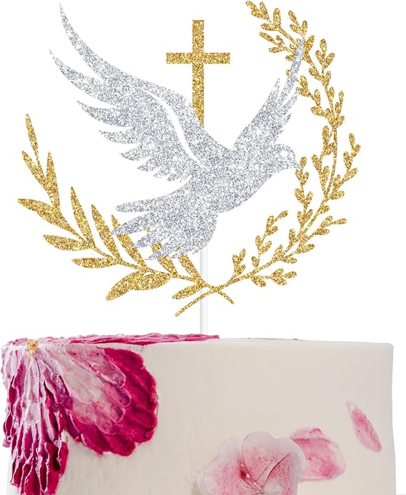 Glitter Holy Dove Cross Cake Topper, Baptism, First Holy Communion, Confirmation, Christian Wedding, Religious Baby Shower 1st Birthday Party Decorations
