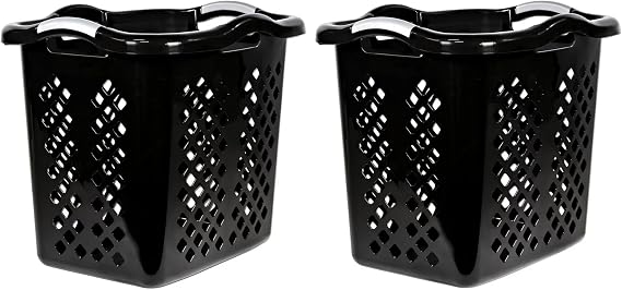 2 bushel laundry baskets with silver handles, black, 2-pack