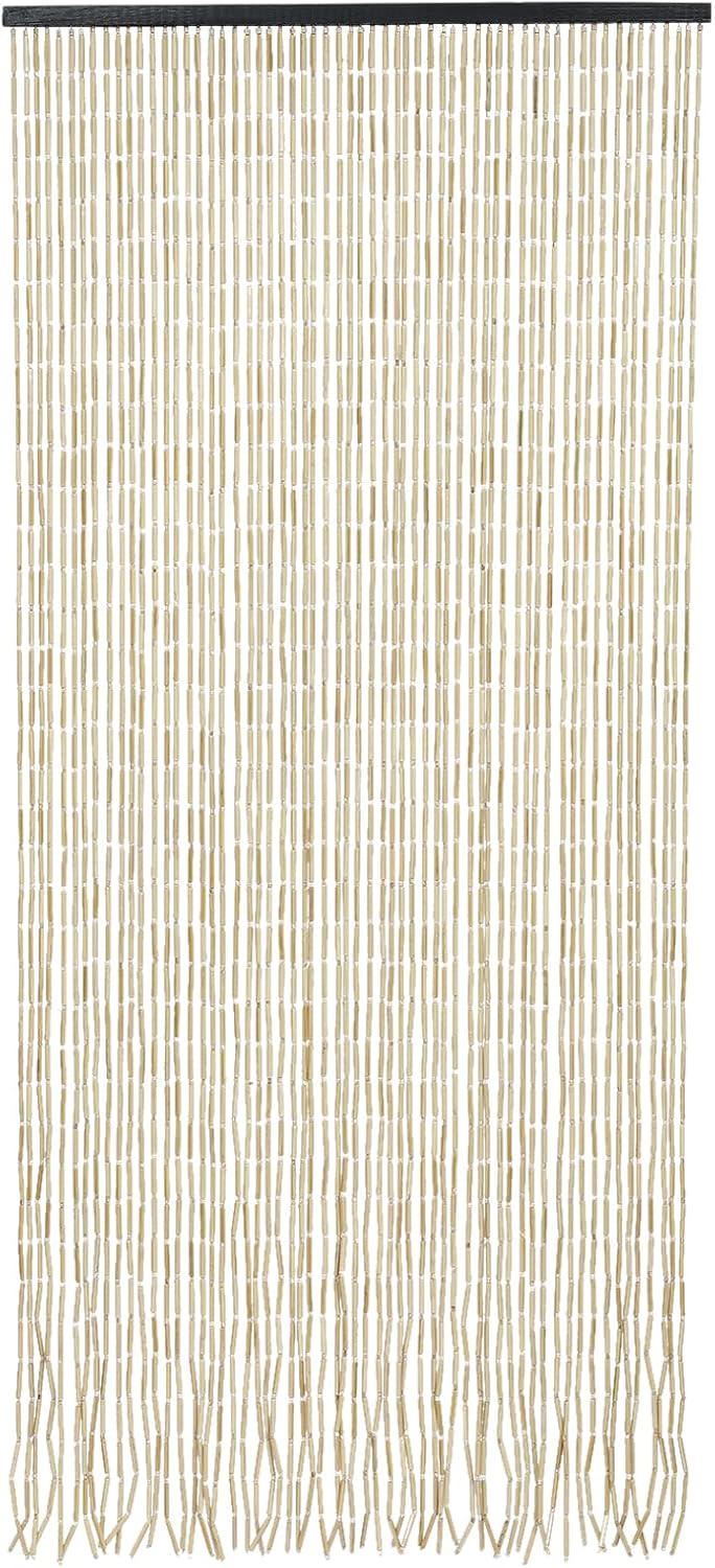 Natural Bamboo Beaded Curtain Farmhouse 60 Strands Hanging Bamboo Doorway Beads Curtain Handmade Farmhouse Door String Curtains for Porch Bedroom Living Room Divider Decor, 70.87 x 35.43 Beige