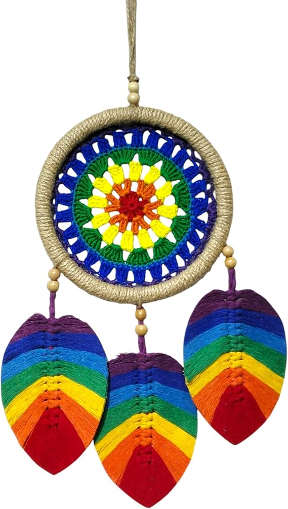 Leafy Macrame Wall Ornament in Seven Chakra Colors