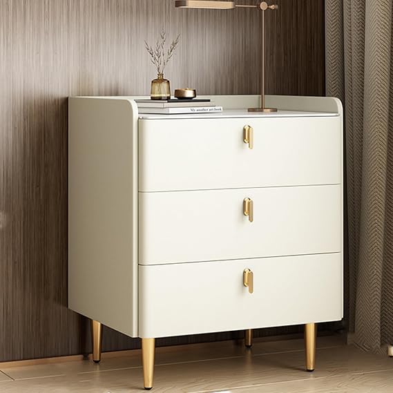 Modern Nightstand with 3 Tier Drawer, Bedside Table w/Tapered Feet & Ample Shelf Space, Side Table, Wood Bed End Table for Bedroom Small Space(A2,40x40x60cm)