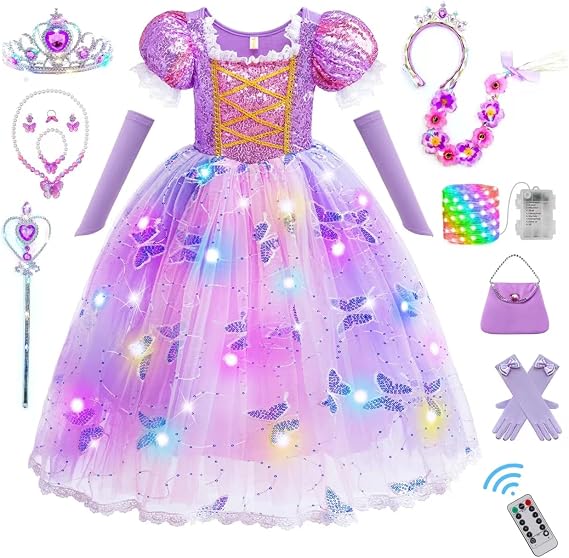 Light Up Princess Dresses for Girls kid Halloween Birthday Party Girls Costume with Accessories