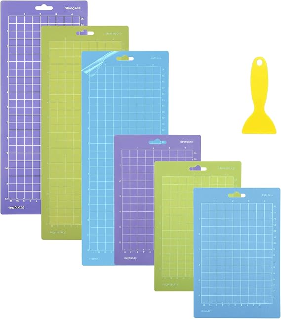 THANMAO 4.5" x 12" + 4.5" x 6.5"Cutting Mat,Blue Light Grip/Green Standard Grip/Purple Strong Grip, Adhesive Cutting Mats,Accessories for Cricut Joy(6 Pack)