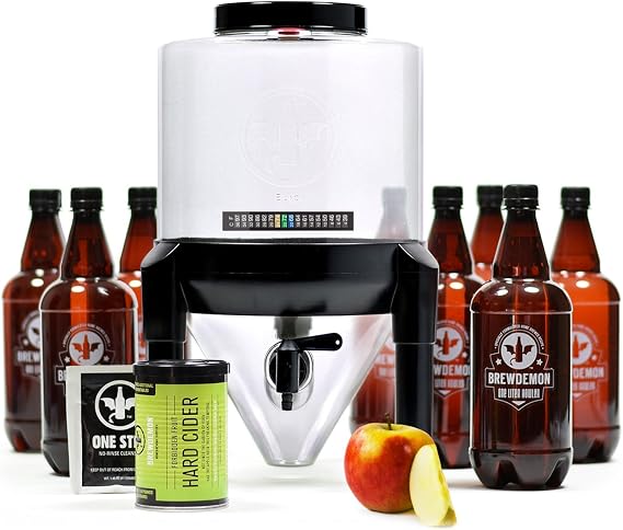 Hard Cider Kit w/Bottles NO AIRLOCK OR SIPHON REQUIRED Conical Fermenter Eliminates Sediment and Makes Wicked-Good Home Made Hard Cider - 2 Gal. Hard Cider Recipe included