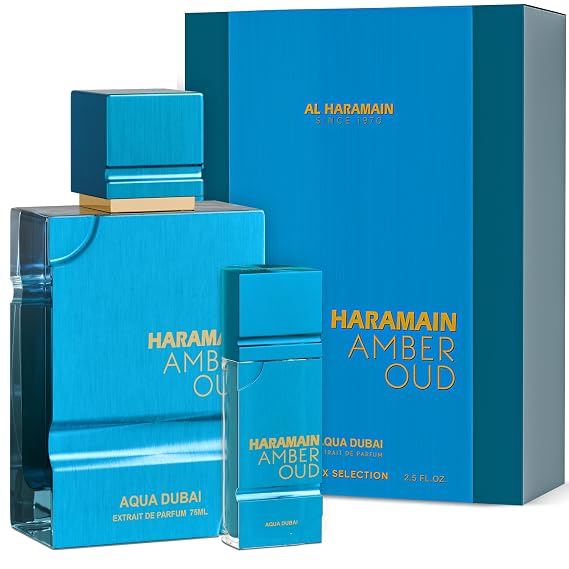 Al Haramain Amber Oud Eau de Parfum Aqua Dubai Oud Cologne + ATOMIZER Men's Perfume for Men: Bergamot, Green Notes, Mandarin, Melon, Pineapple, Amber, Vanilla, Musk, Mens Fragrances (2.5 oz)