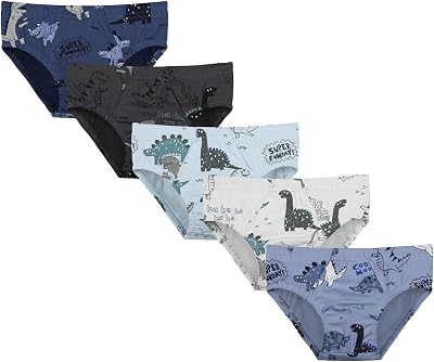Donella Boys Cotton Underwear 5 Pack - Soft Stretch Briefs for Boys, Dinosaur Print