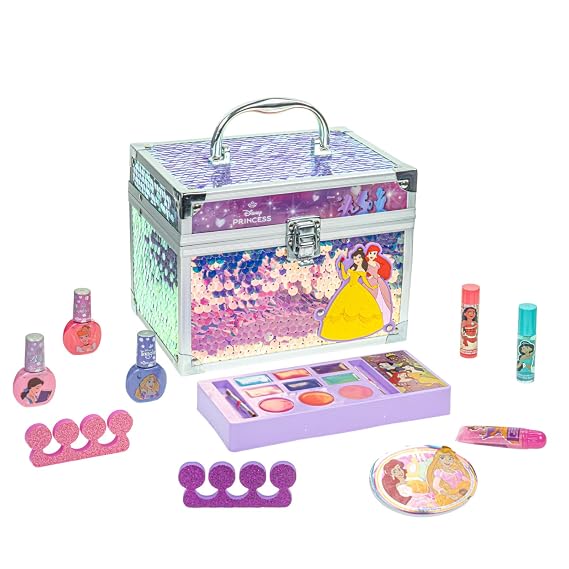 Disney Princess Train Case Beauty Set with Washable Makeup, Ages 3+