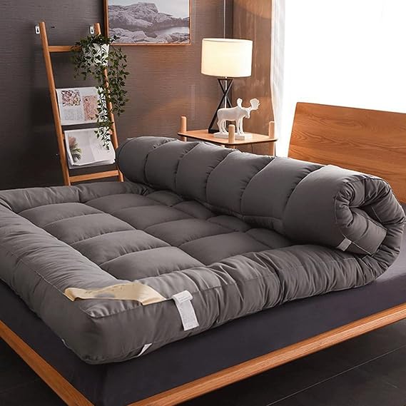 Foldable Roll-Up Full Size Japanese Floor Futon Mattress, Portable Dorm Bedroom and Camping Sleeping Pad