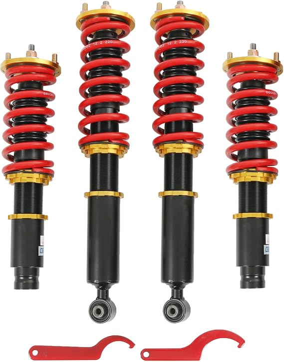 Coilovers replacement for Honda CR-V 1996-2001 1st Gen. RD1-RD3 FWD & AWD 1996-2001 Front Rear Height Adjustable Coilover Suspension Shock Absorber Lowering Kit(Non adjustable damper) Set of 4 Red