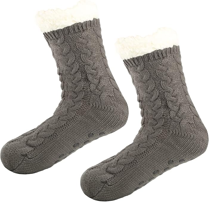 Women's Thick Warm Slipper Socks, Non slip Winter Floor Shoes Socks, Cozy Fuzzy Fleece Lining Cabin Sock with Grips