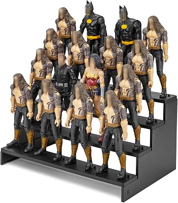 Action Figure Risers Stand for Display, Figure Riser Display Shelf with Pegs, Toy Collectibles Organizer Base Stand, Compatible with 6 Marvel Legends DC GI Jeo Mo tu Figures, Black 4 Tiers