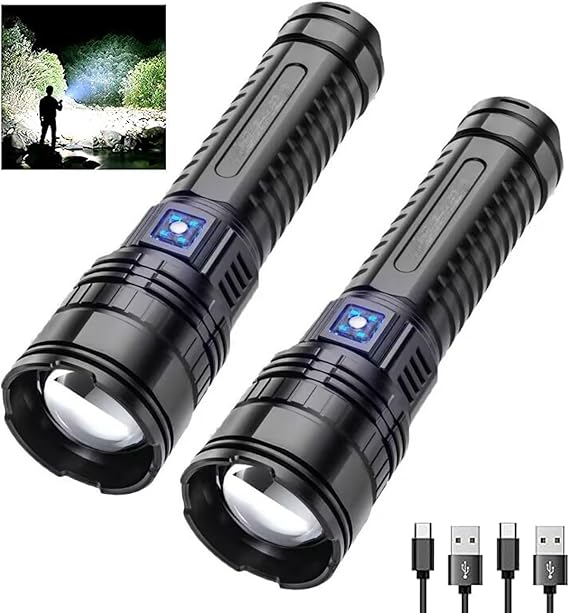LED Rechargeable Torch, Extremely Bright 3000 Lumens, IP65 Waterproof Torch, Battery Operated, USB for Outdoor Emergencies, Camping