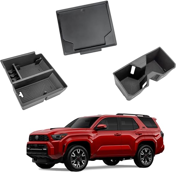Center Console Organizer Set for 2025-2026 Toyota 4Runner 6th Gen | 3-Piece Set, Upper-Layer Armrest Tray, Press-to-Open Hidden Storage, Non-Skid Quiet Cup Holder, Interior Accessories
