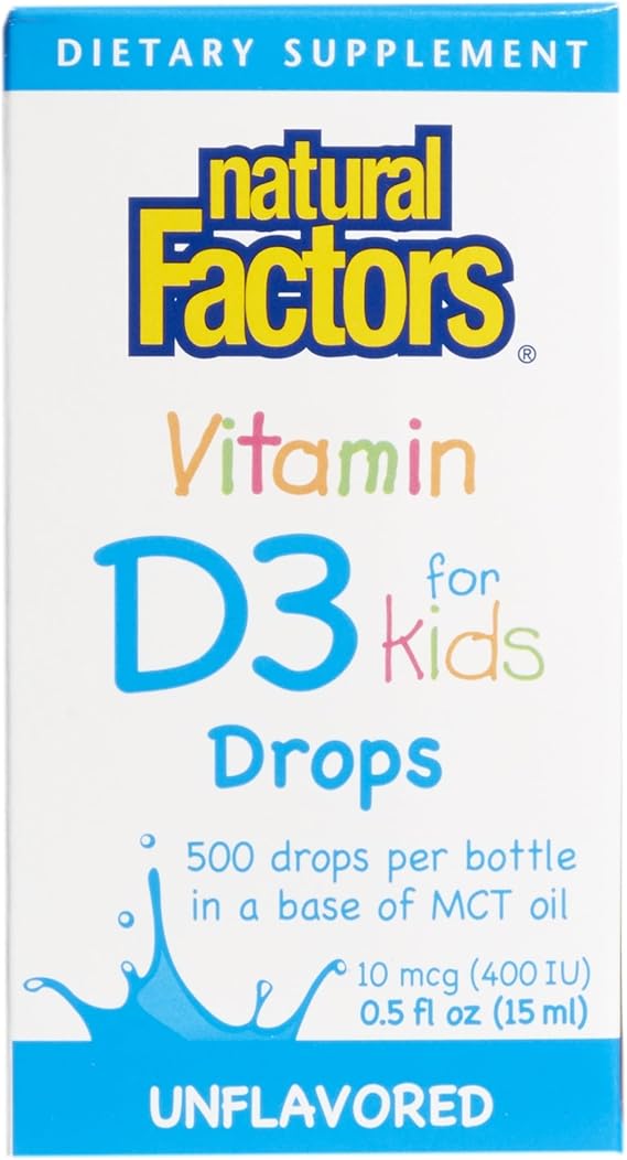 Natural Factors, Vitamin D3 Drops 400 IU (10 mcg) for Kids, Supports Strong Bones and Immune Function, 0.5 fl oz, 0.5 Oz
