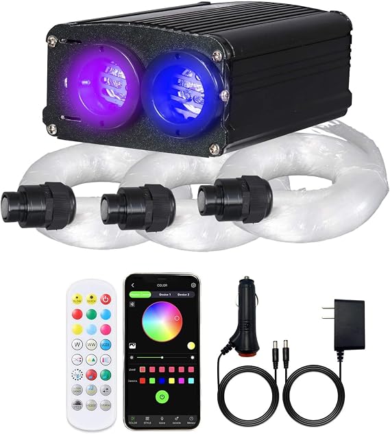 GIDERWEL Twinkle RGBW LED Fiber Optic Light kit with Meteor Shower,Smart APP and RF Remote Control Starlight Headliner with Mixed 498pcs 9.8ft Fiber Optic Cable for Home Theater Ceiling Star Lighting